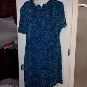 Lawrence Kozar Vintage Cocktail Dress Turquoise Beeded